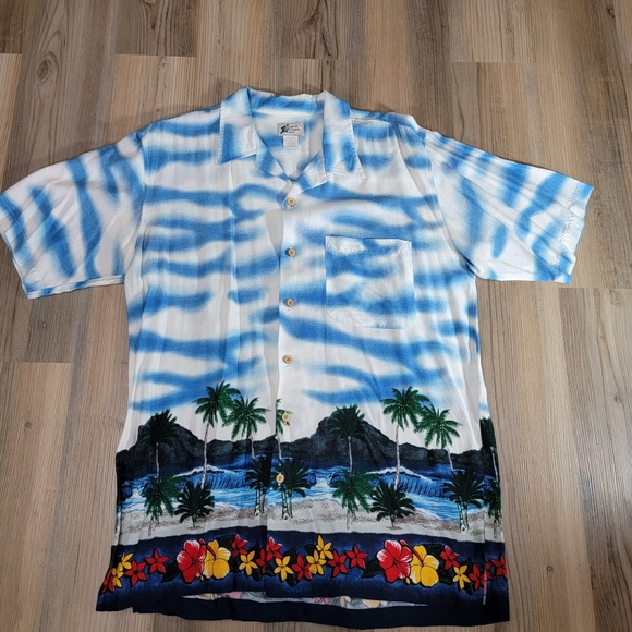 Cherokee Waikiki Wear Button Shirt M Blue Men Hawaiian Tropical Beach Graphic - Picture 1 of 5